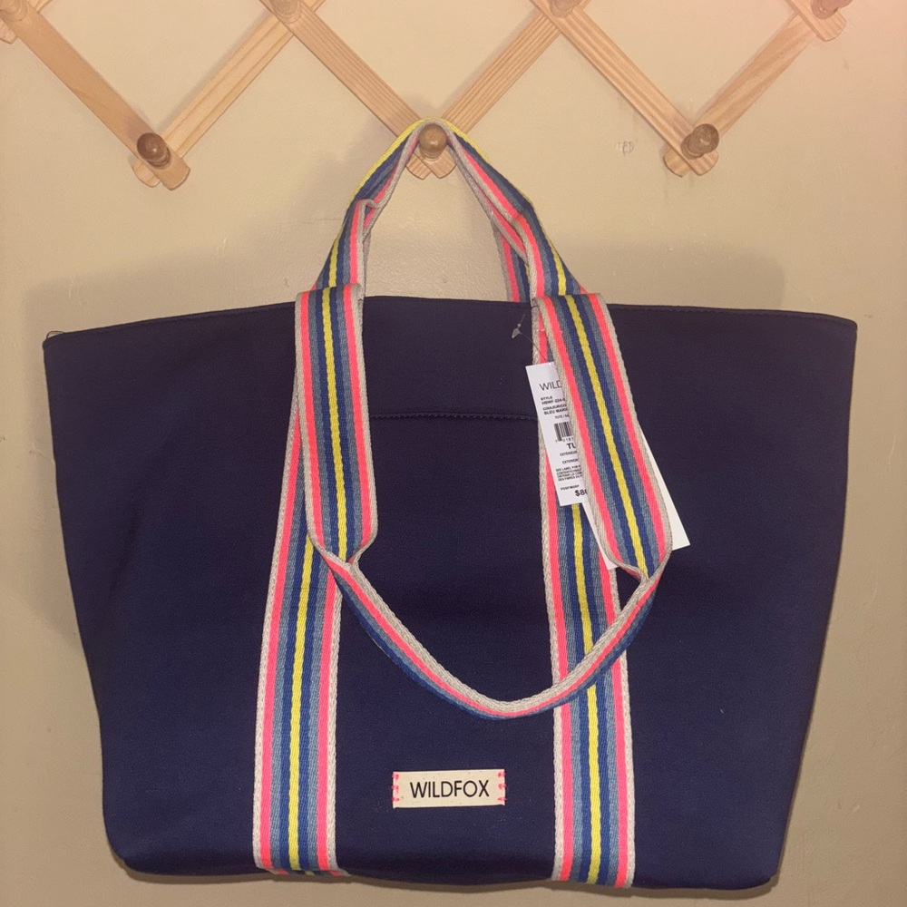 Wildfox Blue Tote Bag with Nautical Striped Handles